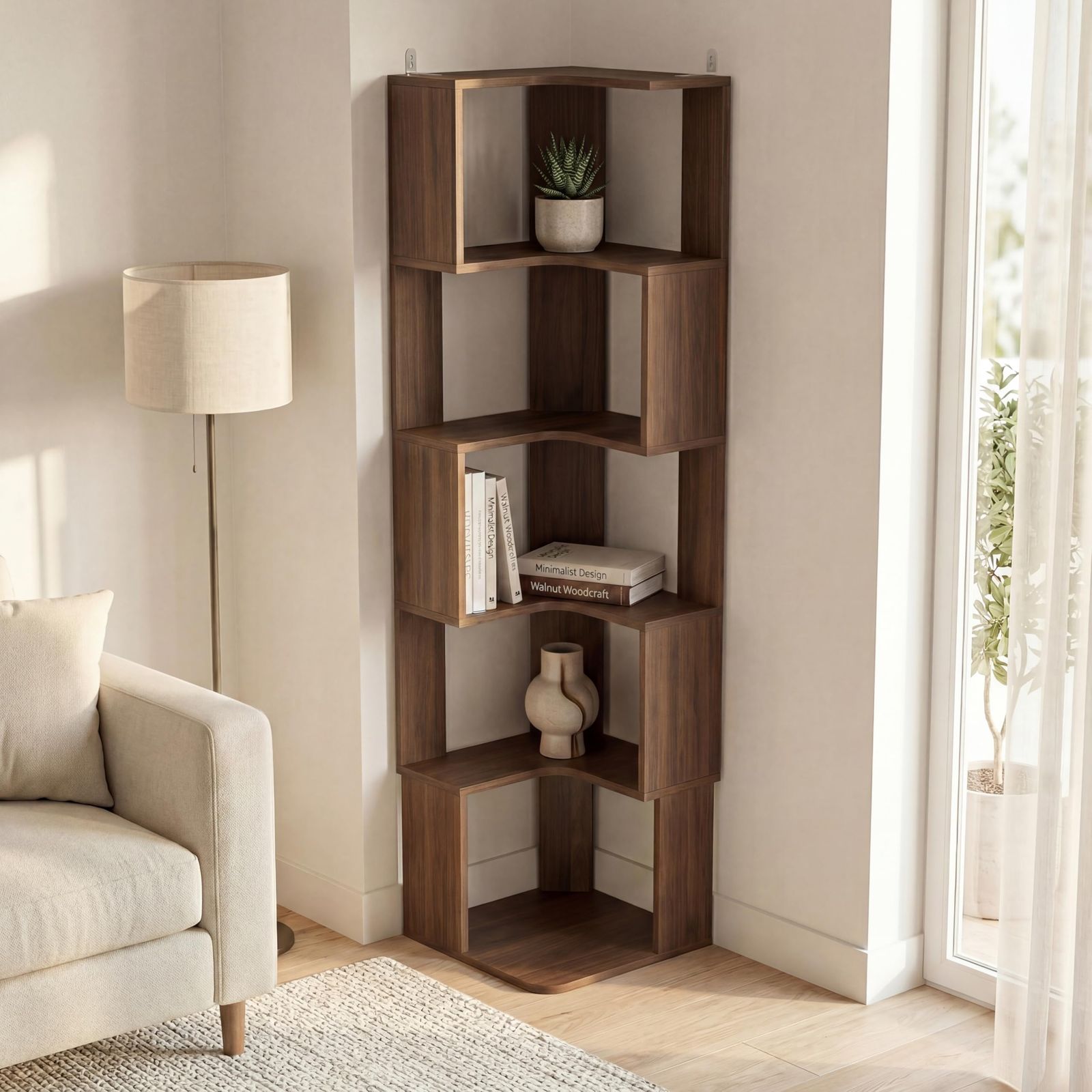 ☆新品☆Timechee 本棚 5段 木製 幅40×奥行40×高さ150cm おしゃれ コーナーシェルフ オープンシェルフ・ラック ハイタイプ 収納 ディスプレイ 棚 大容量 (ウォルナット色) 13,248円