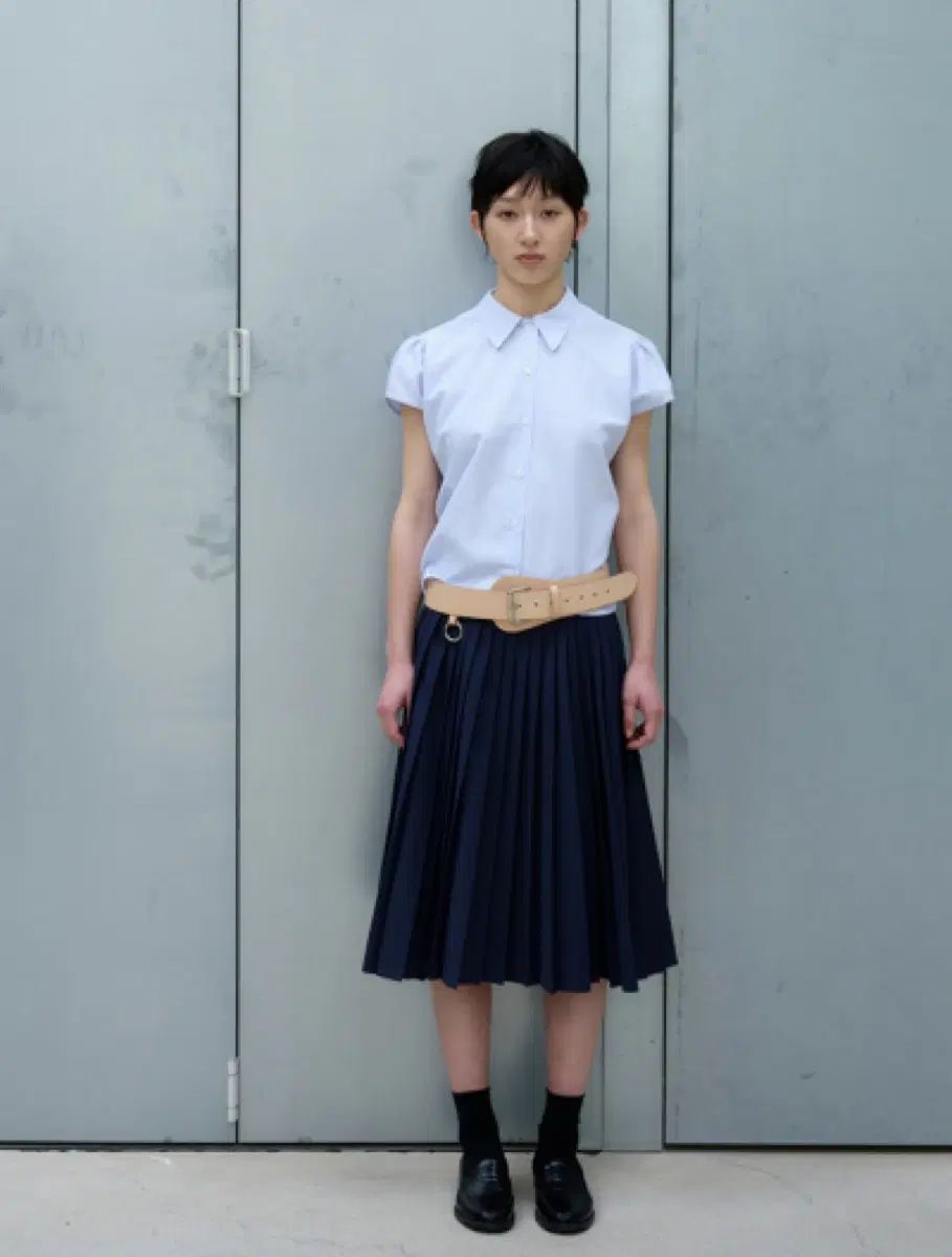 バーミュラ キャップ スリーブ ストライプ シャツ CAP SLEEVE STRIPE SHIRT (SKY BLUE)
