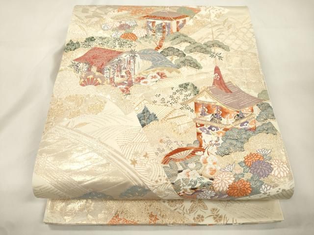 平和屋本店▼六通柄袋帯　慶祥秀宝文　純金箔　正絹　逸品　CABL4640dy