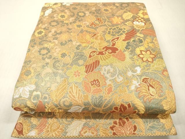 平和屋本店▼六通柄袋帯　古代彫金紋　本金箔二重　正絹　逸品　DABI7800fe