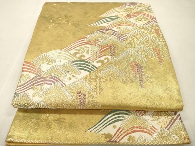 平和屋本店▼六通柄袋帯　絹衣松波文　本金箔　正絹　逸品　DABI7806fe
