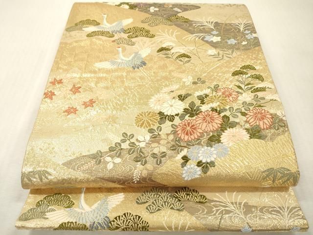平和屋本店▽西陣 六通柄袋帯 唐織 慶祥利休 本金箔 正絹