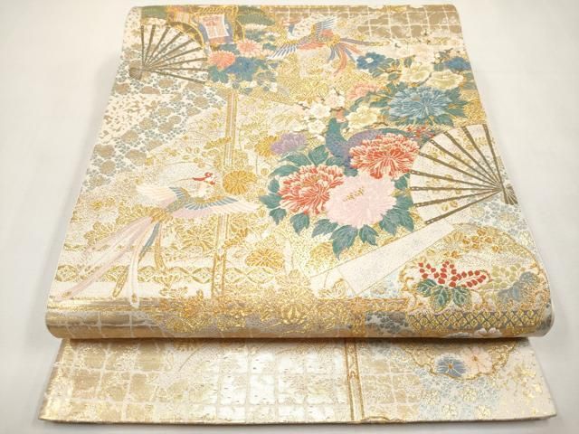 平和屋本店▼六通柄袋帯　唐織　雅扇障壁文　本金箔　正絹　逸品　CABL1585tx