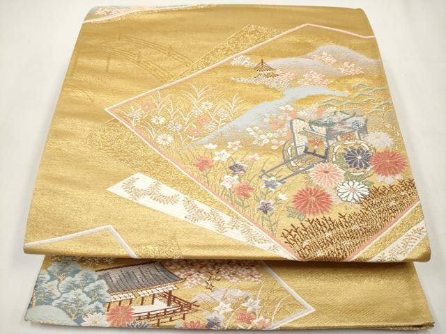 平和屋本店▼六通柄袋帯　唐織　色紙錦絵文　本金二重箔　正絹　逸品　未使用　CABL1589tx 11,466円