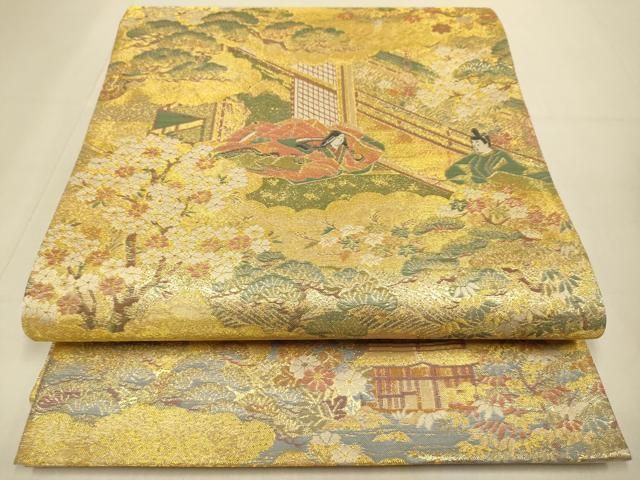 平和屋本店▼全通柄袋帯　平安人物風景文　本金弐重箔　正絹　逸品　DABJ3940du 10,290円