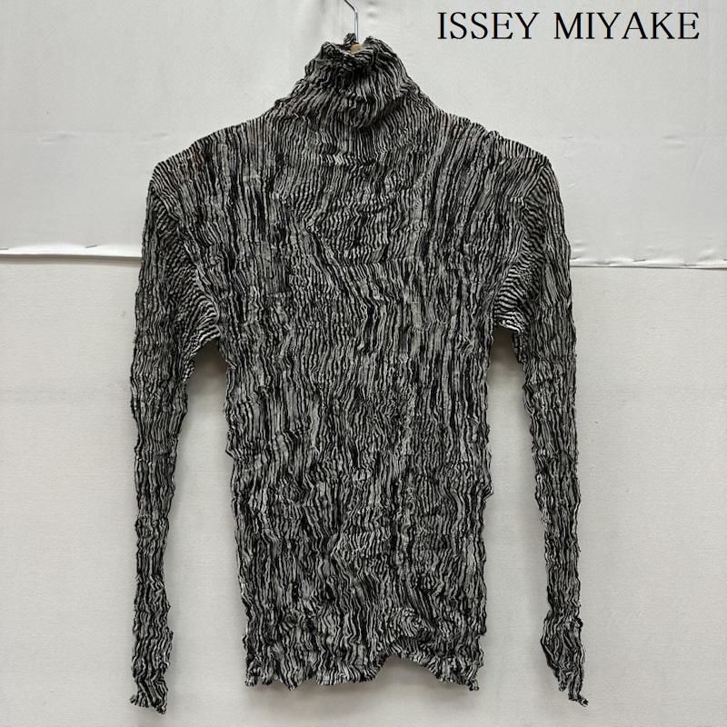 PLEATS PLEASE ISSEY MIYAKE ハイネックカットソー　変形 イッセイミヤケ PLEATS PLEASE プリーツ シワ 加工 ストライプ