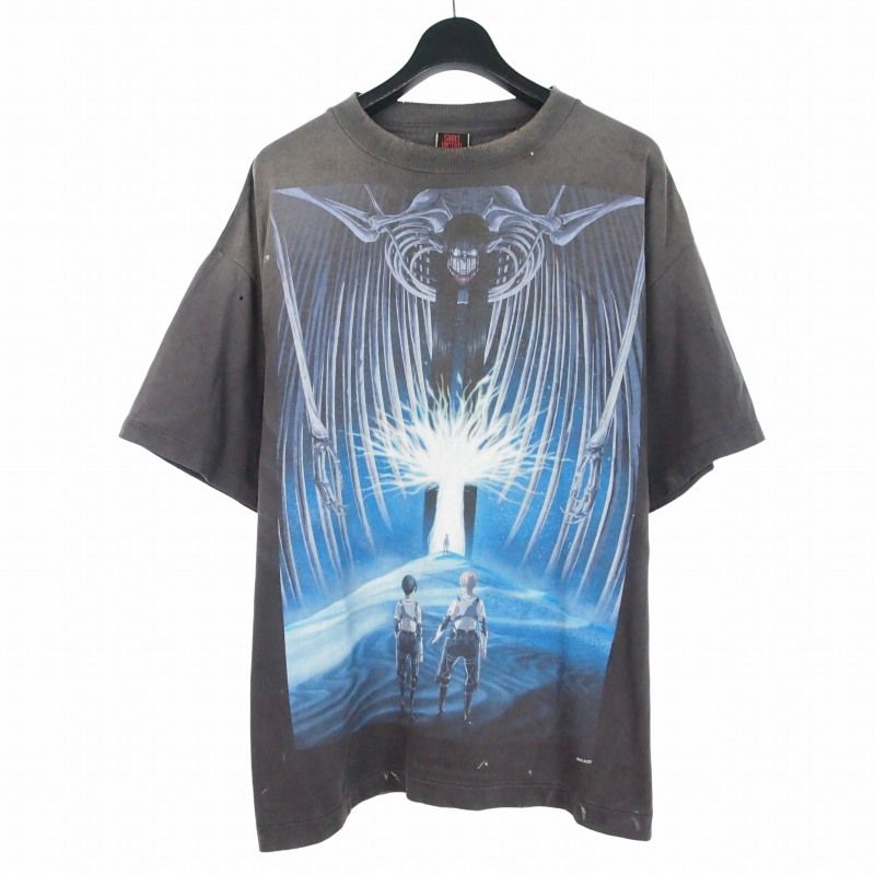 セントマイケル SAINTMICHAEL 26SS 進撃の巨人 AOT ショートスリーブ Tシャツ ダメージ加工 カットソー 半袖 L 黒 ブラック SM-MK8-0000-C77