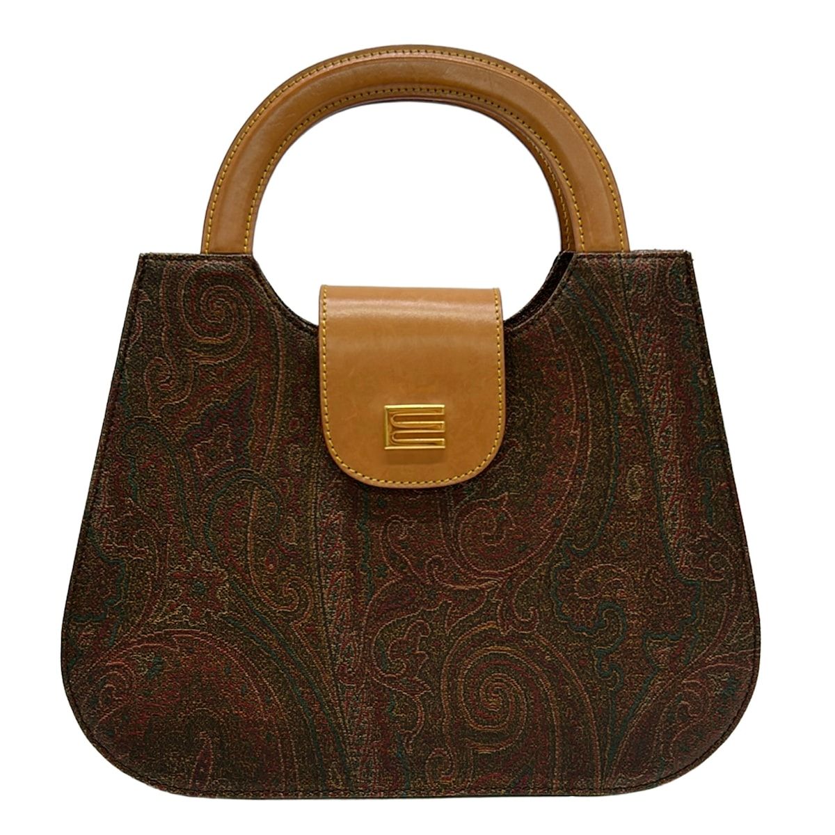 ETRO(エトロ) ハンドバッグ - ダークブラウン×マルチ ペイズリー柄 レザー