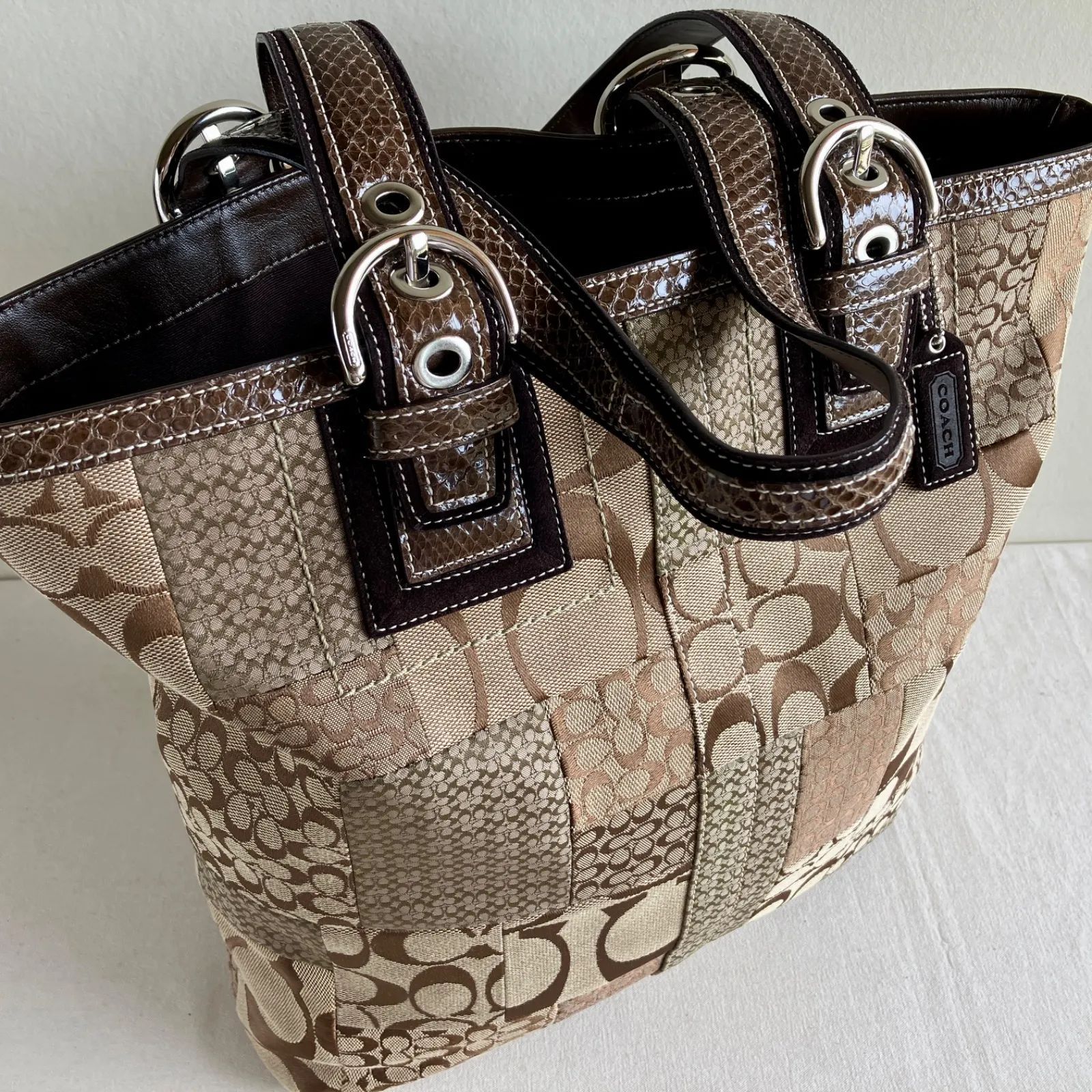 Vintage Coach Soho Signature Patchwork XL Tote Genuine Snakeskin 