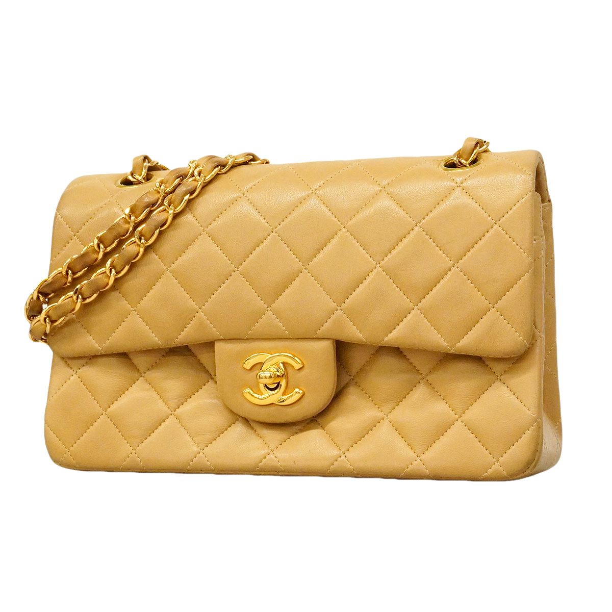 【6hb0964】シャネル ショルダーバッグ マトラッセ ラムスキン ベージュ ゴールド金具【中古】レディース