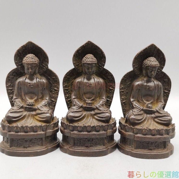 【上品】仏教美術 三宝仏 仏像 置物 開運 風水 工芸品 美術品zw427