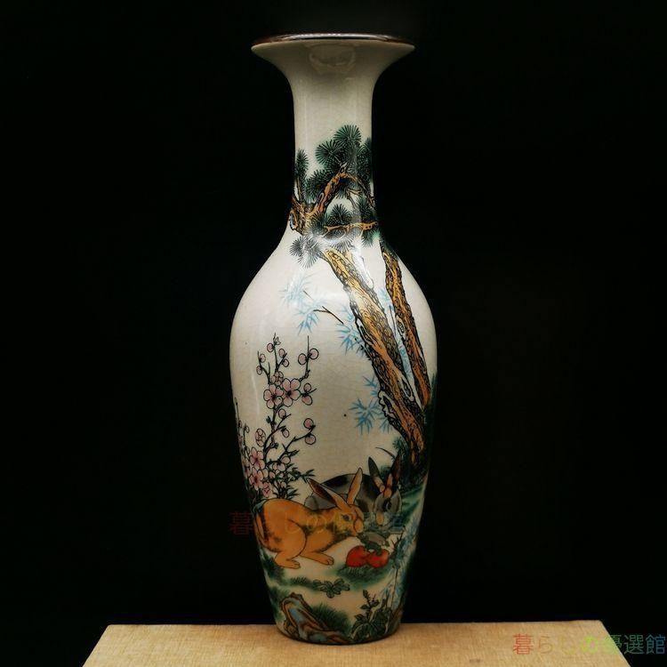 上品】乾隆粉彩 兎美人 尖口花瓶 景徳鎮 陶磁器 美術品 工芸品