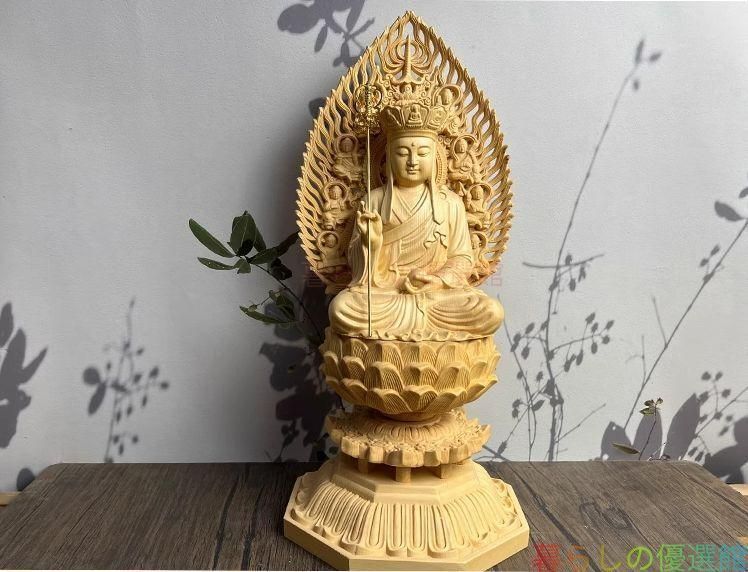 上品】総檜 木彫 九華山 地蔵王菩薩 仏像 置物 工芸品 美術品zw427