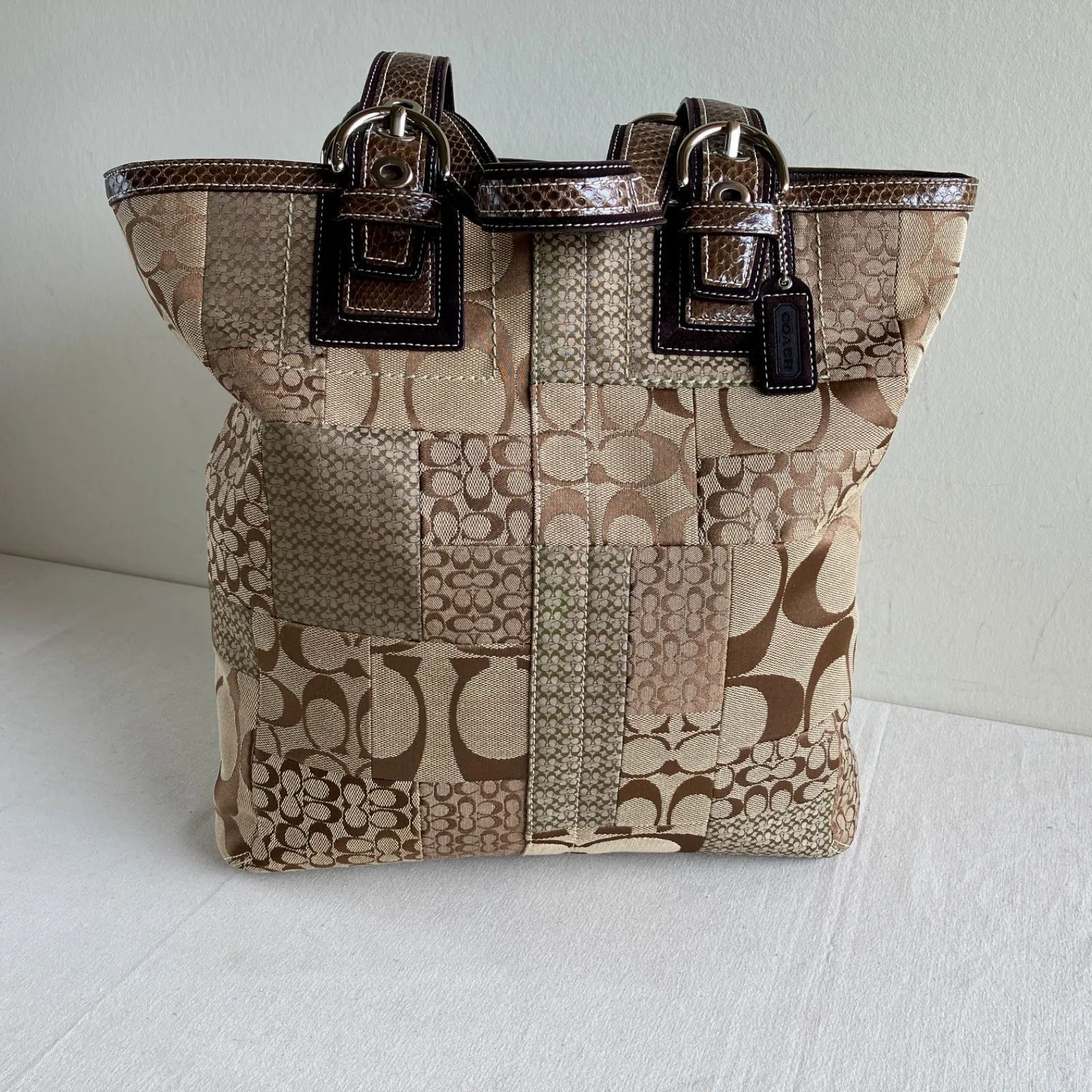 Vintage Coach Soho Signature Patchwork XL Tote Genuine Snakeskin 