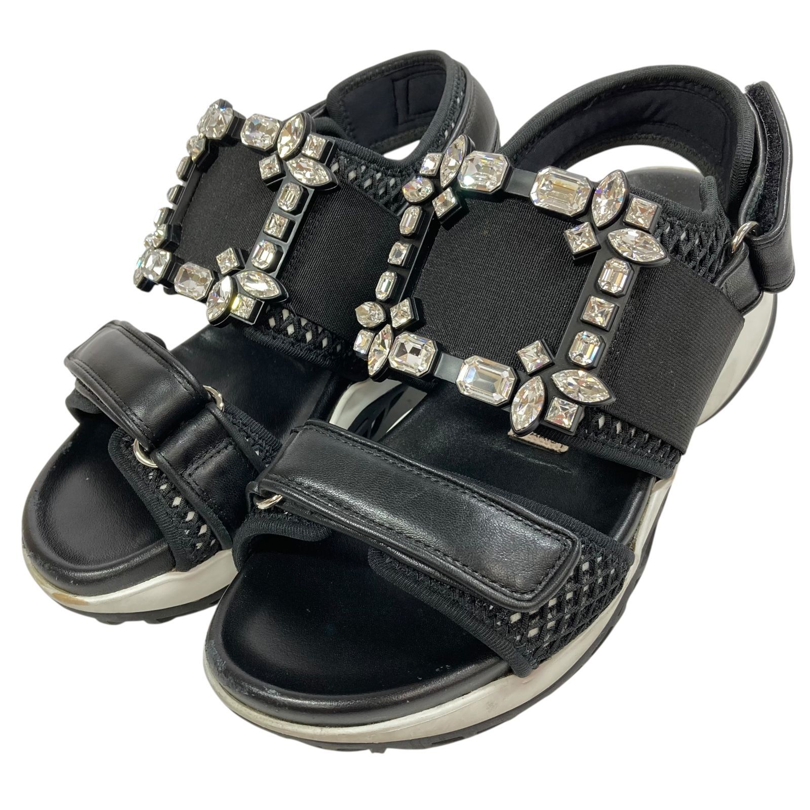 【ロジェヴィヴィエ】本物 ROGER VIVIER 靴 23cm ヴィヴラン サンダル クリスタル ストラス カジュアルシューズ レディース 伊製 36