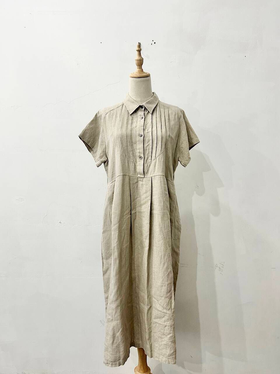 【美品】wafu リネン ピンタック タック 半袖 ワンピース
