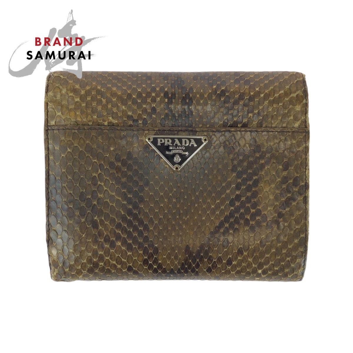 PRADA プラダ 三角ロゴプレート グレー ブラウン シルバー金具