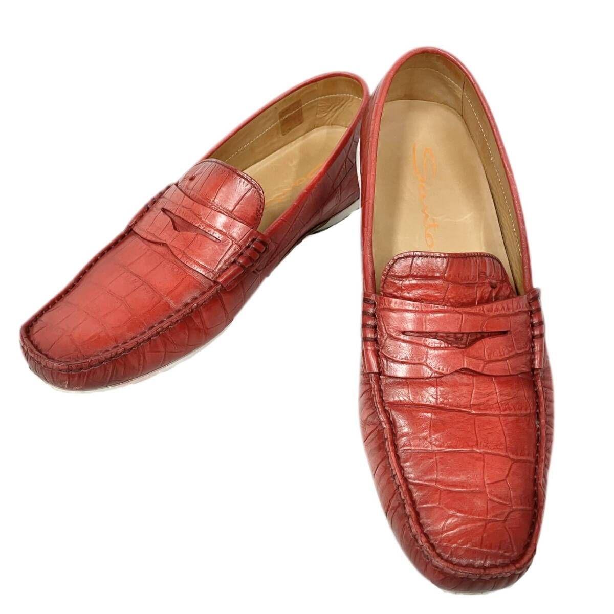 【箱有り】SANTONI サントーニ 11500 R40 G サイズ8 27cm ローファー レッド 【付属品有り】