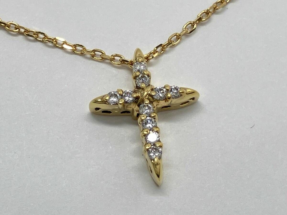 【鑑別書有】 K18 天然ダイヤモンド D0.16ct 約40cm 約3.4g ネックレス イエローゴールド 18金 クロス 十字架 レディース