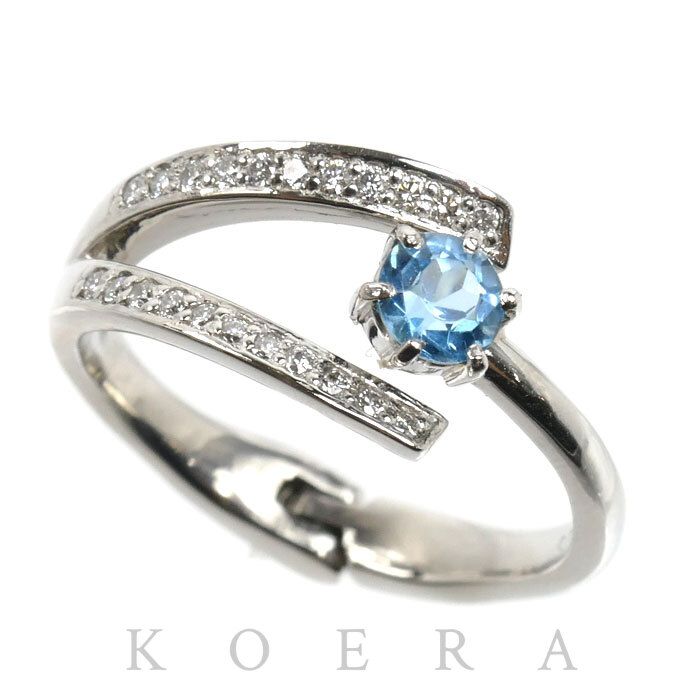 Pt900プラチナ ヒンジリング リング・指輪 ブルートパーズ0.12ct ダイヤモンド0.35ct 12号 5.5g 8～12号 レディース 中古