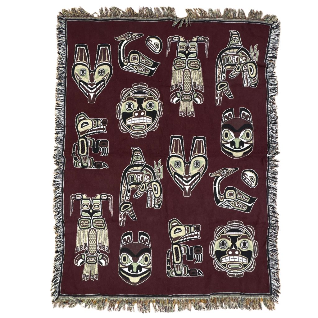 vintageラグ ブランケット マルチカバー タペストリー ネイティブアメリカン 民族 先住民 トーテム Rug Blanket Native 4258