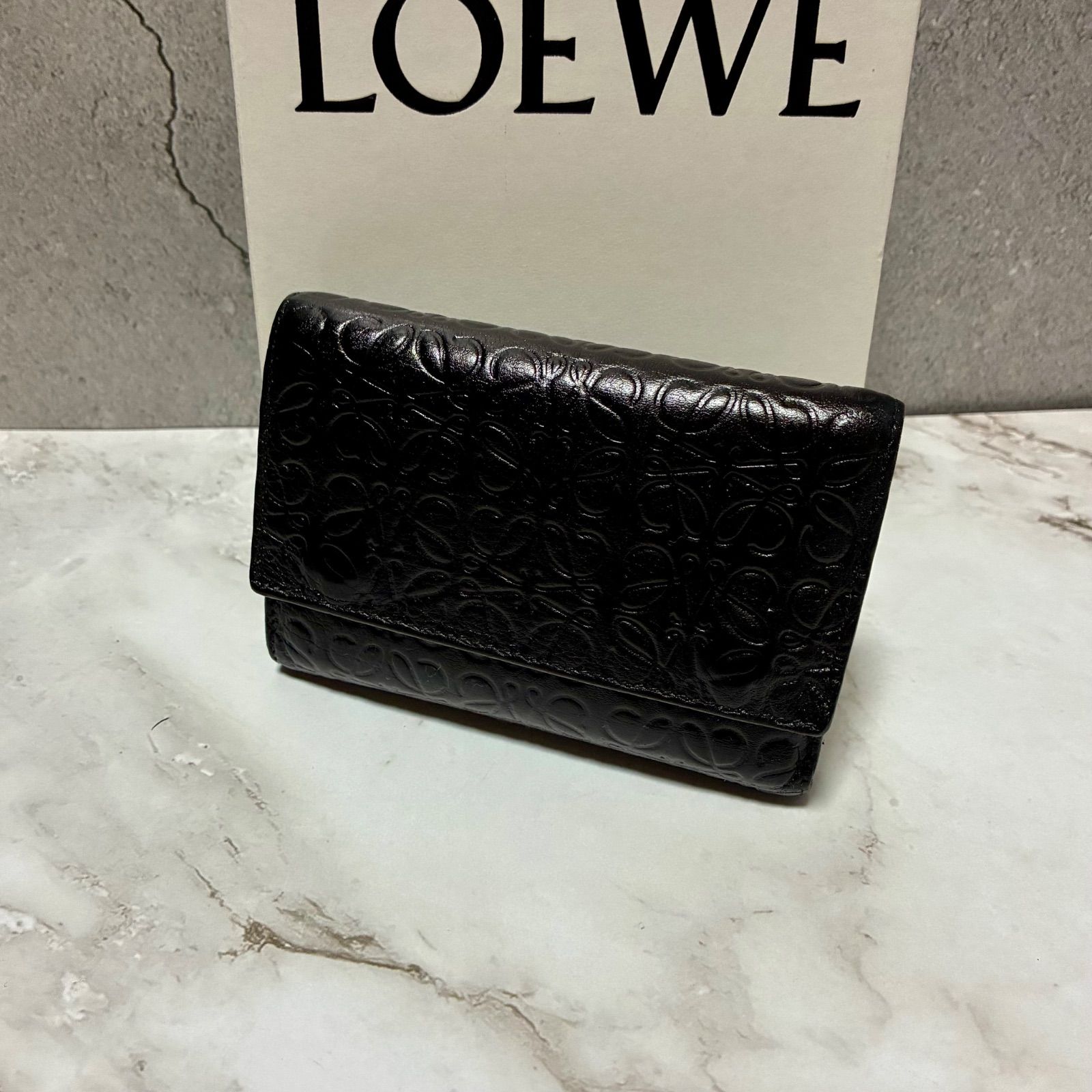 719 LOEWE ロエベ アナグラム 三つ折り財布 レザー ブラック