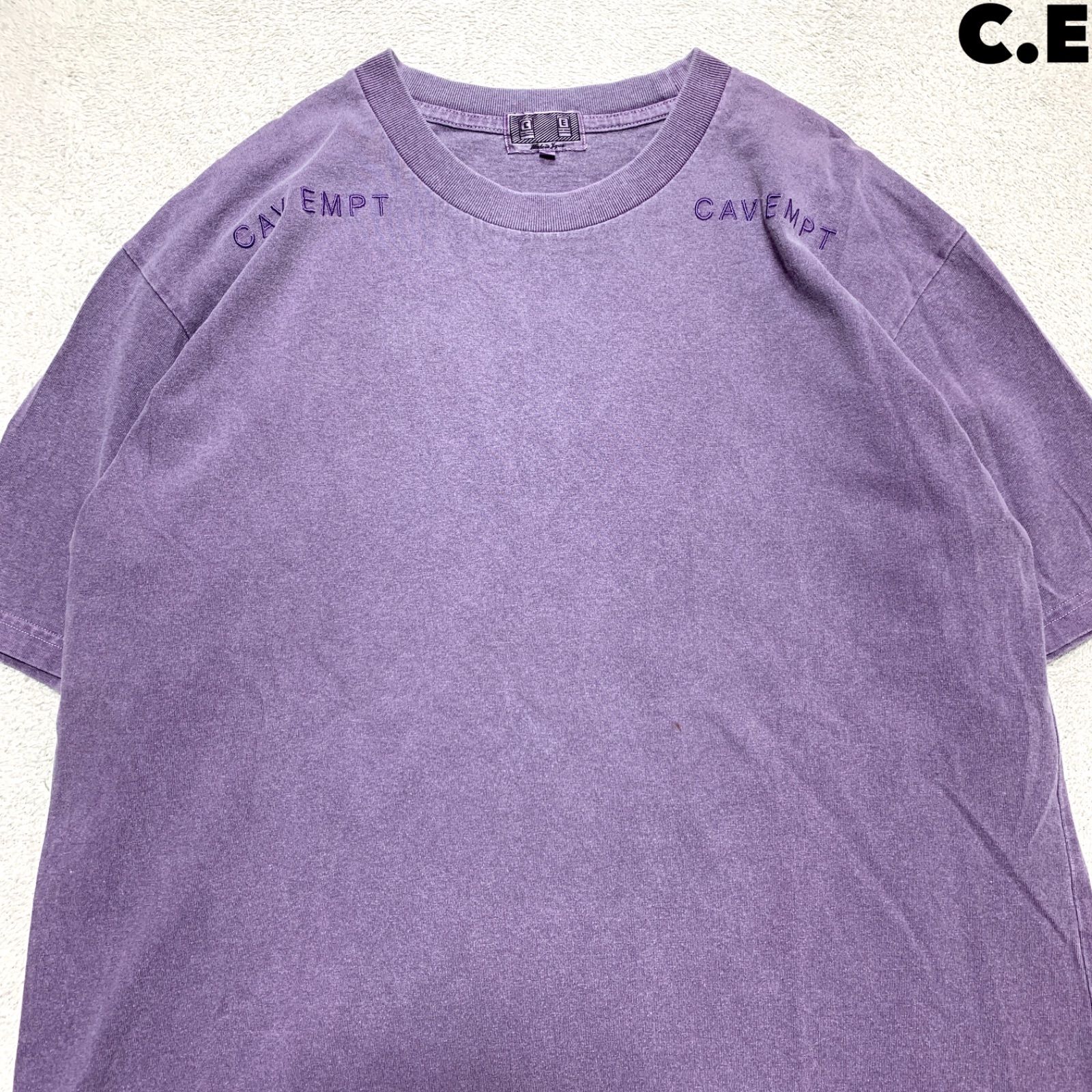 C.E / CAV EMPT SOLID HEAVY TEE ショートスリーブTシャツ 半袖カットソー ロゴ刺繍 ウォッシュ加工 Lサイズ パープル 紫 シーイー キャブエンプト