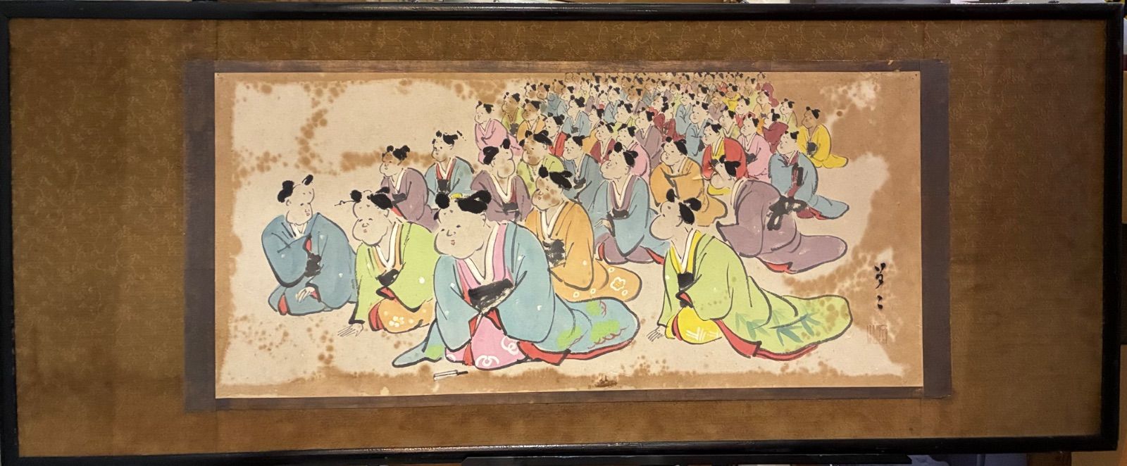 竹久夢二 群衆図 額装 箱なし 骨董 古美術 27,000円