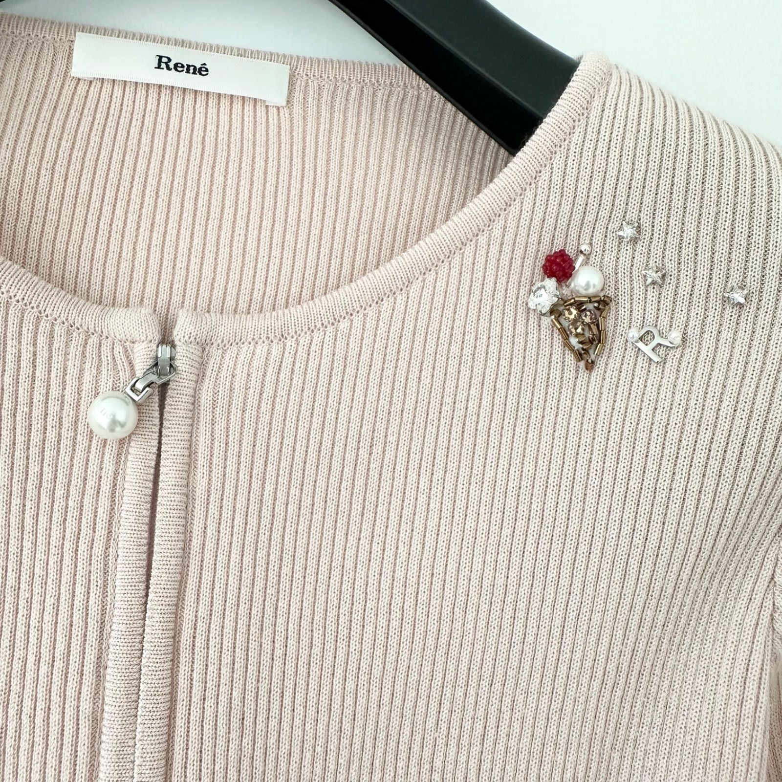 Rene ルネ アイスクリーム スター ビジュー パールジップ カーディガン