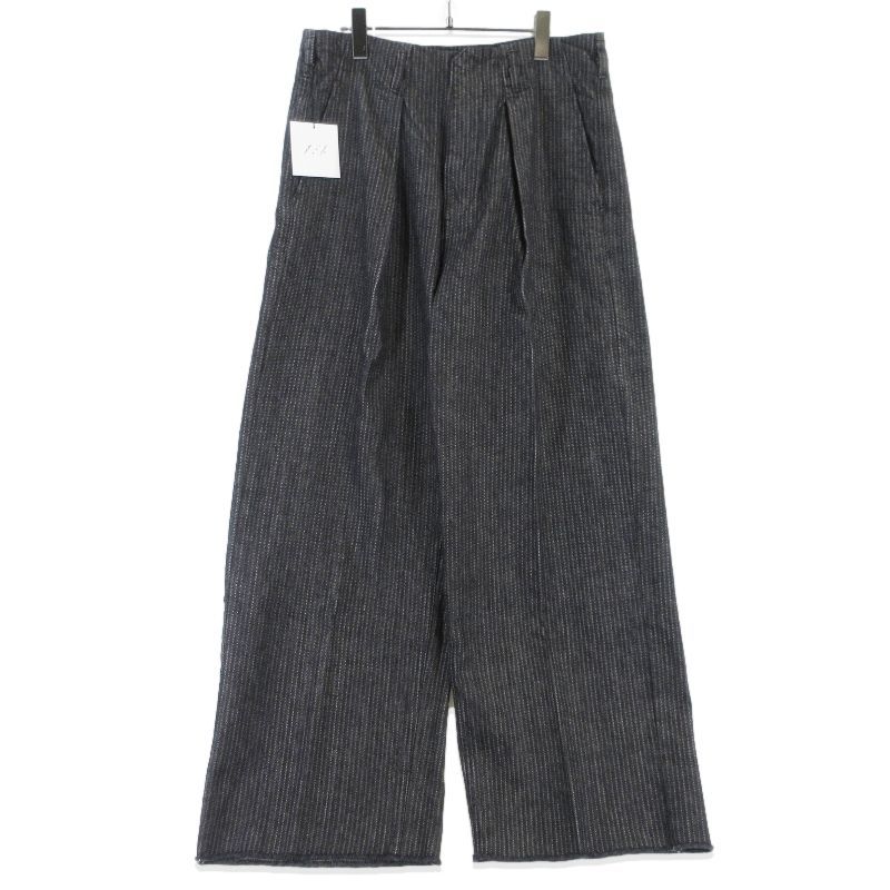 未使用 saby サバイ TUCK BAGGY TYPE 2 STRIPE DENIM ONE WASH 25W-031803 デニムパンツ ストライプ タック ブラック 黒 L 99001575