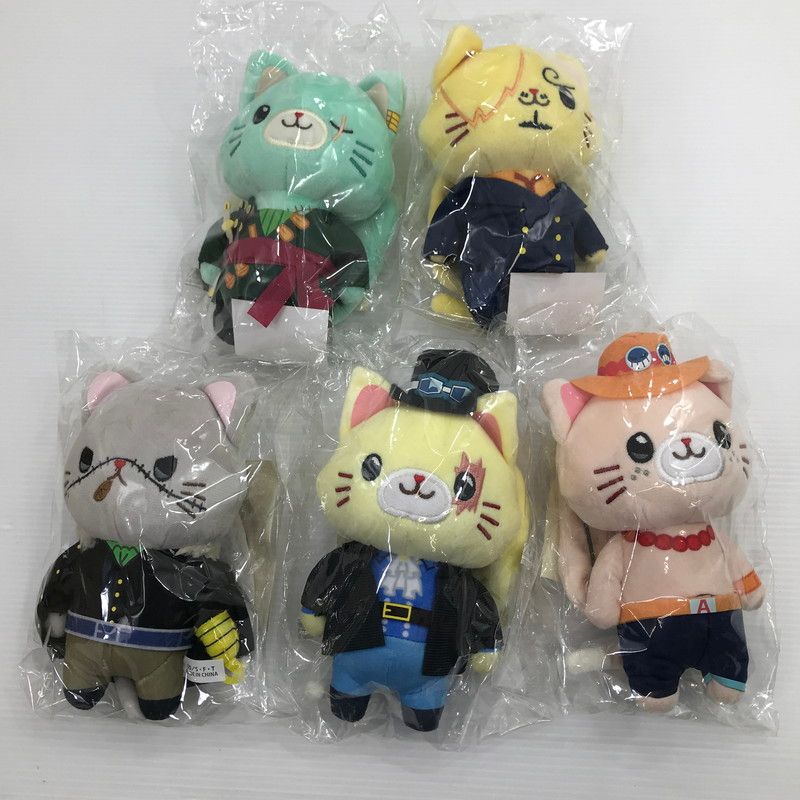 【中古美品】 ワンピース withCAT アイマスク付き ぬいぐるみキーホルダー ゾロ サンジ エース サボ Mr.0 5点セット 未開封 パッケージ汚れあり 【047-260811-ti-01-tag】