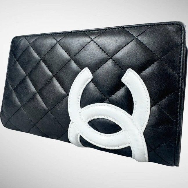 【美品】CHANEL シャネル カンボンライン フラップ ロング 二つ折り 長財布 ブラック