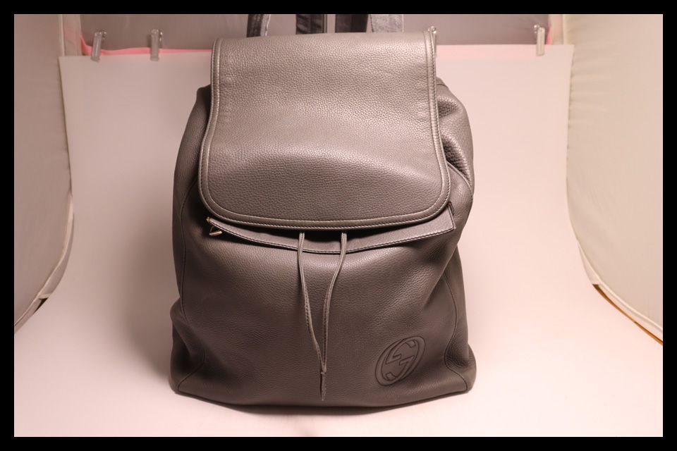 ■グッチ　インターロッキングG　レザー　グレー　リュックサック　GUCCI■0730olo819-9K