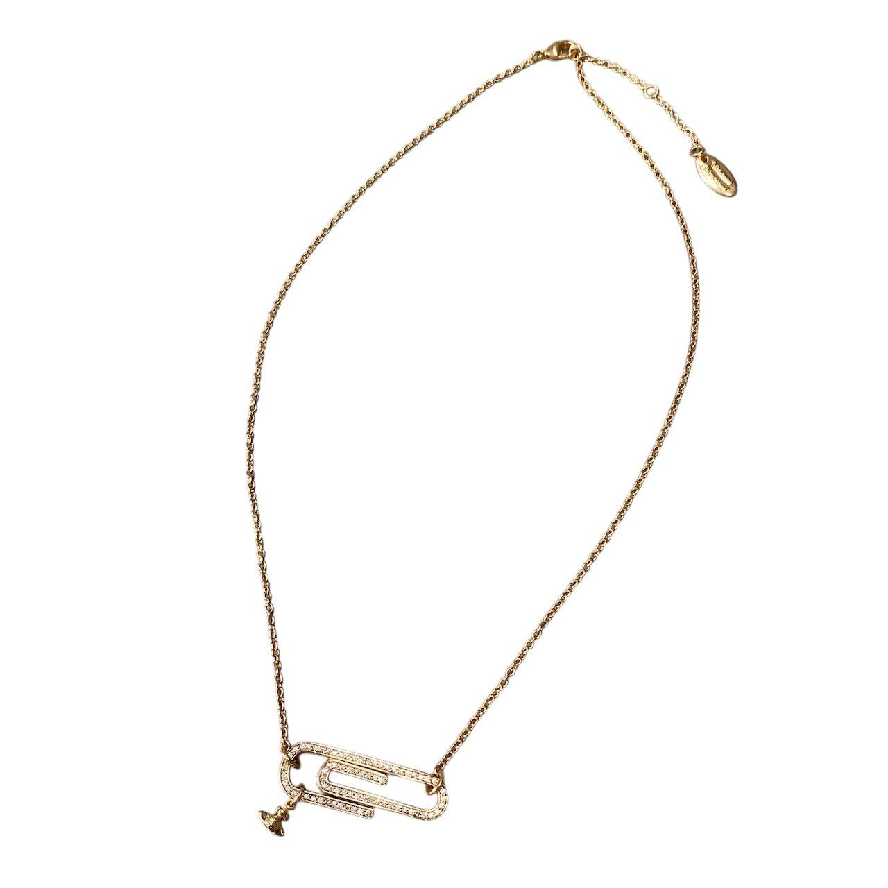 h11 《美品》 Vivienne Westwood ヴィヴィアンウエストウッド ORB クリップデザイン ラインストーン ネックレス ゴールド アクセサリーt18r
