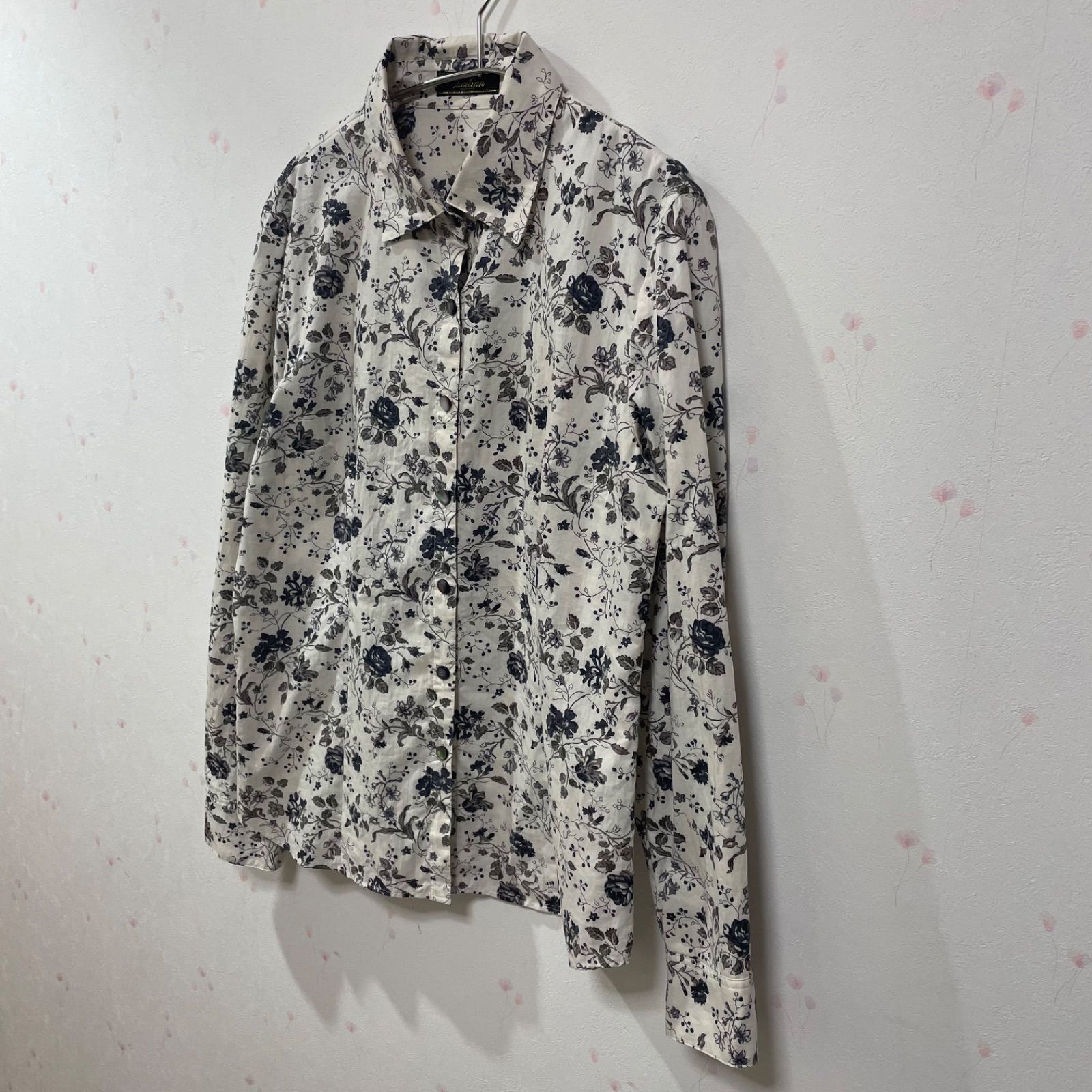 レリアン Leilian 花柄 長袖ブラウス 9号 M 綿100% 日本製 ボタニカル 