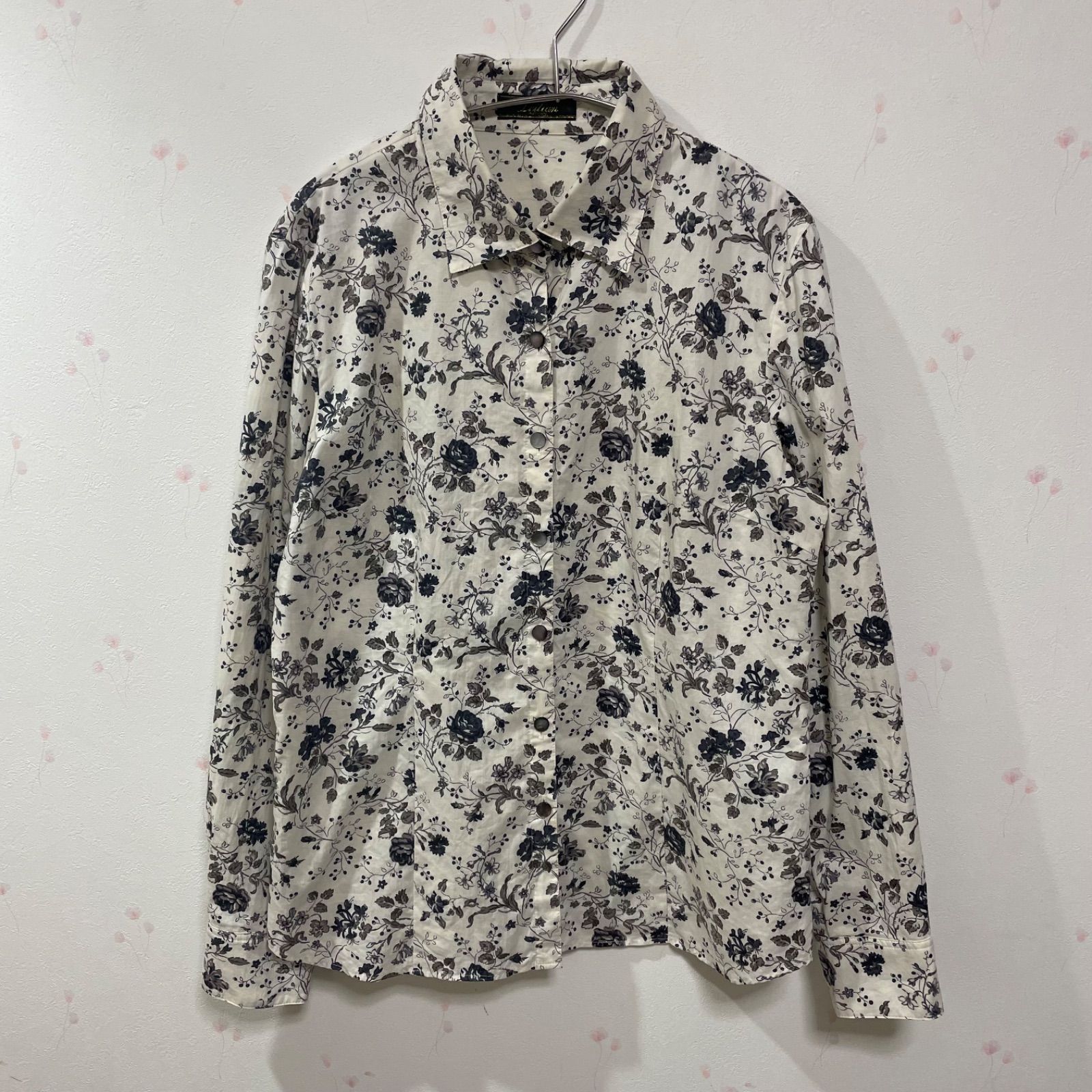 レリアン Leilian 花柄 長袖ブラウス 9号 M 綿100% 日本製 ボタニカル 