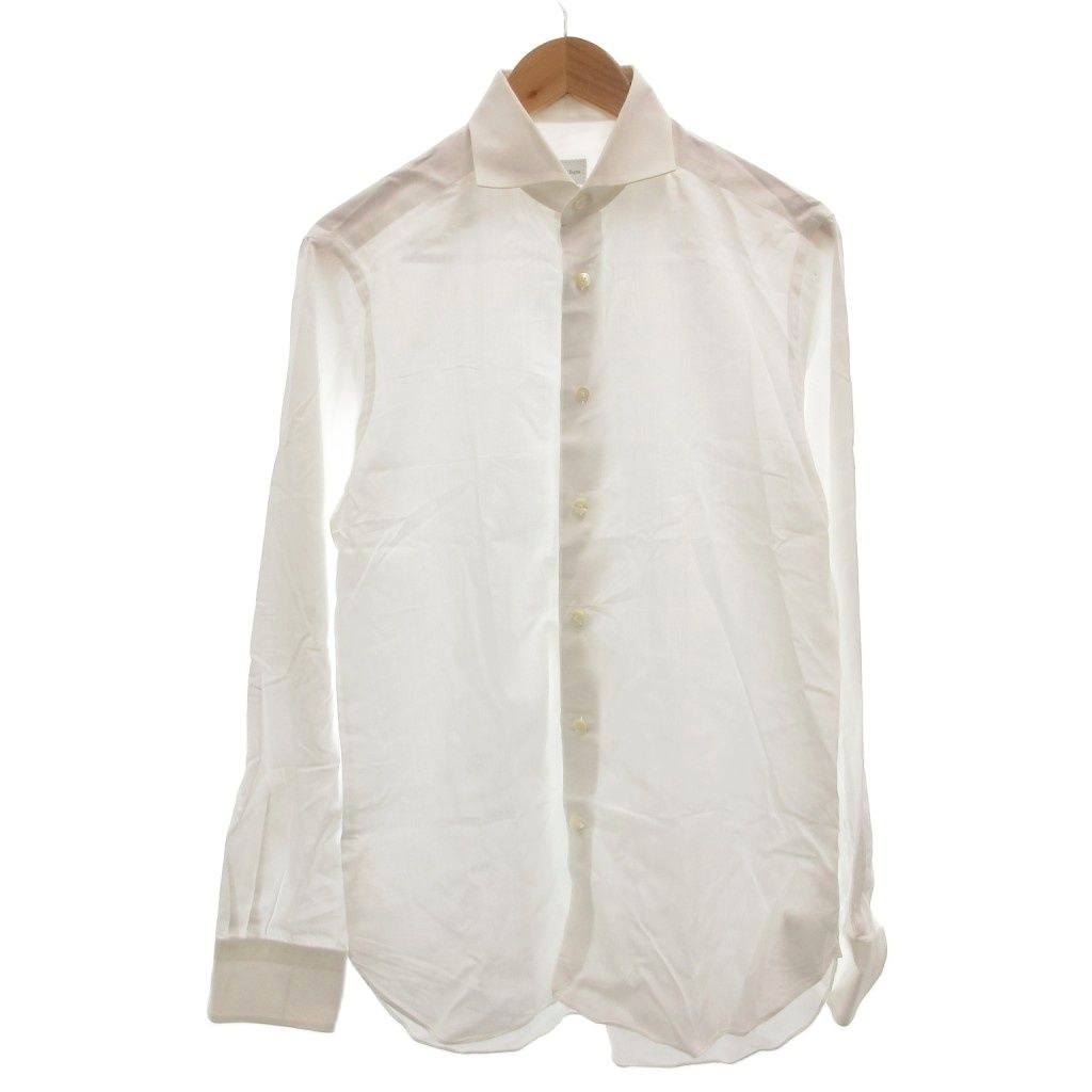 エルメネジルドゼニア Ermenegildo Zegna slim fit 美品 シャツ M 白 ホワイト 長袖 ホリゾンタルカラー 織柄 /IB