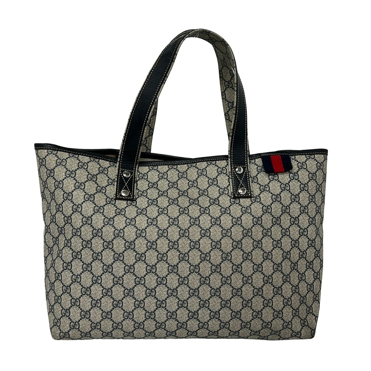 GUCCI(グッチ) トートバッグ GGプラス・GGスプリーム 211134 ライトグレー×ダークネイビー×レッド レザー 26,784円