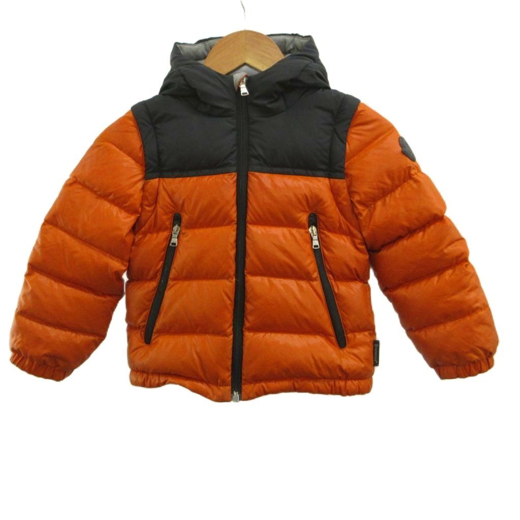 モンクレール MONCLER デュック DUC ダウンジャケット ダウンベスト 2WAY アウター キッズ 男の子 ナイロン フード 総裏地 ジップアップ ロゴ ワッペン 3 100cm オレンジ 黒 ブラック E29514132385 68950