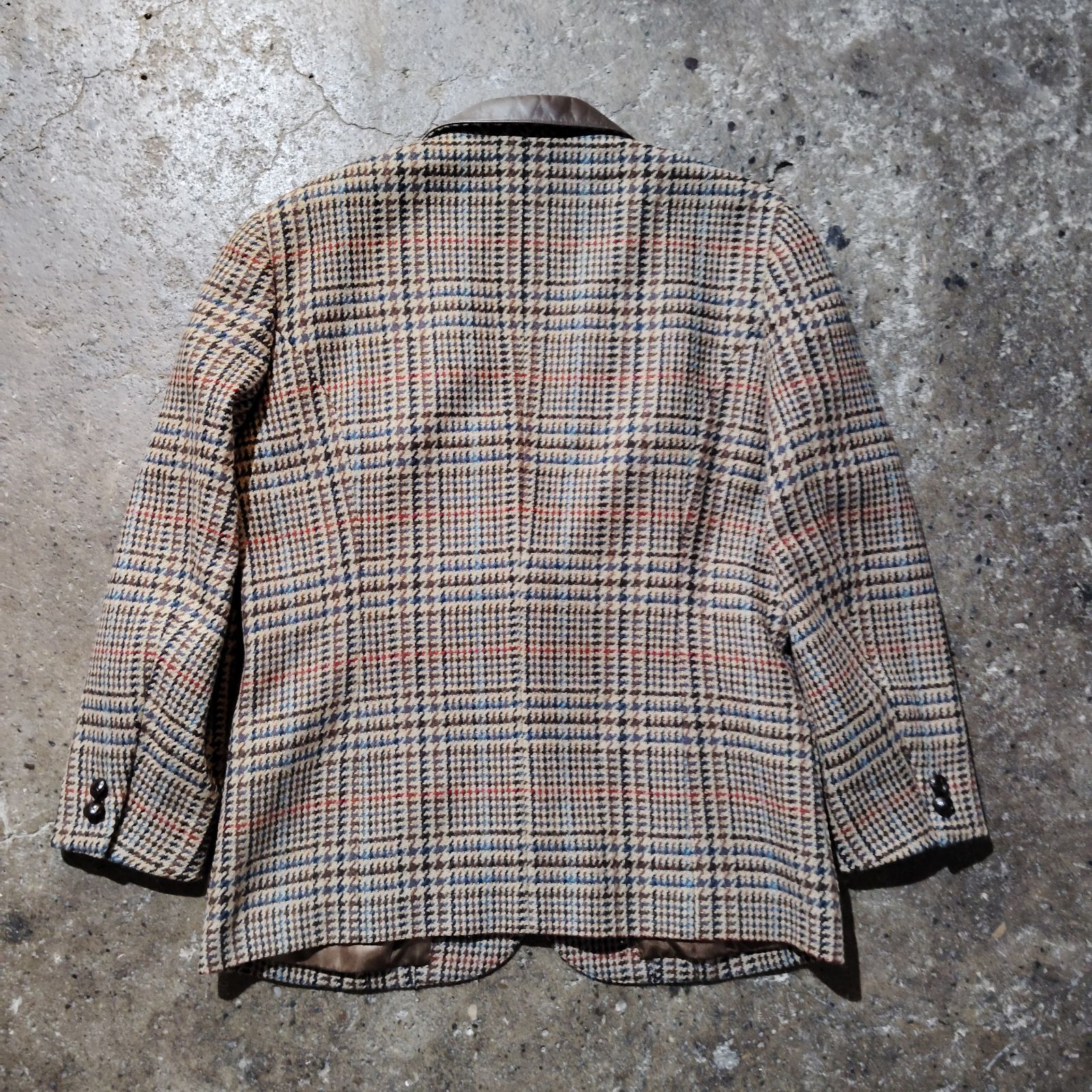 BURBERRY 90s 牛革襟デザイン ツイードテーラードジャケット 白タグ 