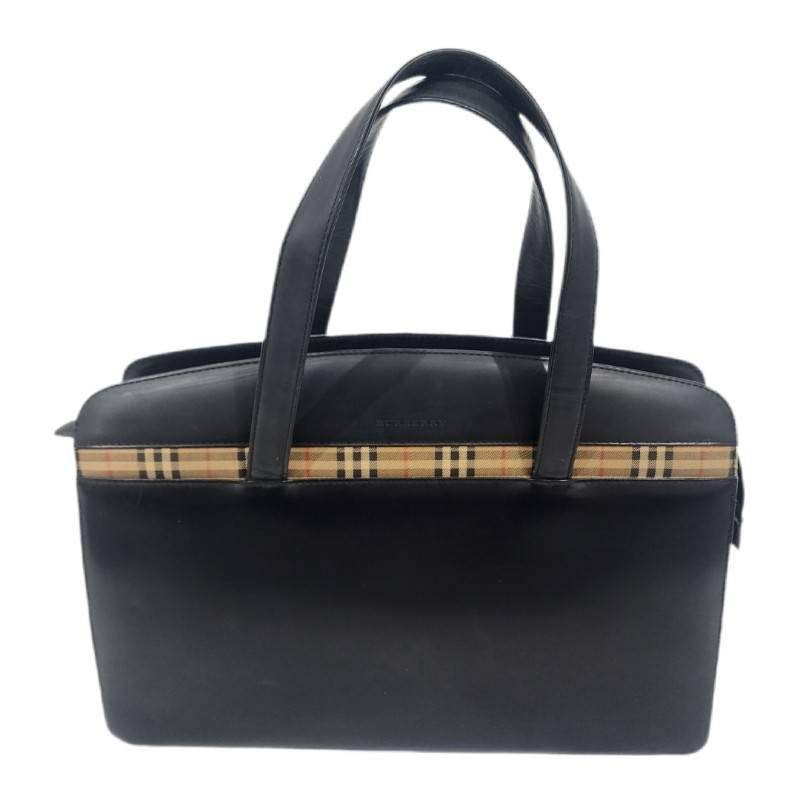 BURBERRY バーバリー ノバチェック柄 ハンドバッグ ブラック 本革 レザー ハンドバッグ メンズ 【中古】 12608K129