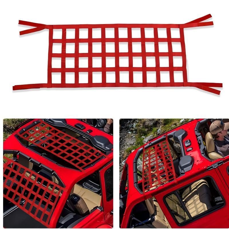 【送料無料】Jeep ラングラー対応 ルーフネット 車載用ルーフネット 10マス 4点・6点固定 レッド ブラック プラスチック製 無加工取付 外装アクセント