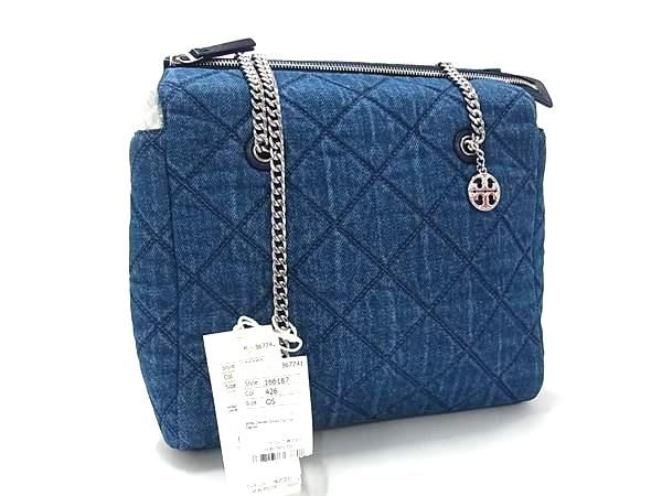 ■新品■未使用■ TORY BURCH トリーバーチ Willa デニム チェーン キルティング トートバッグ ショル ダー ブルー系 FX0638 26,611円