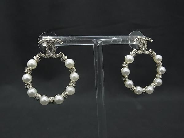 ■美品■ CHANEL シャネル ココマークA22 C ラインストーン ピアス アクセサリー レディース ゴールド系×アイボリー系 HB1449