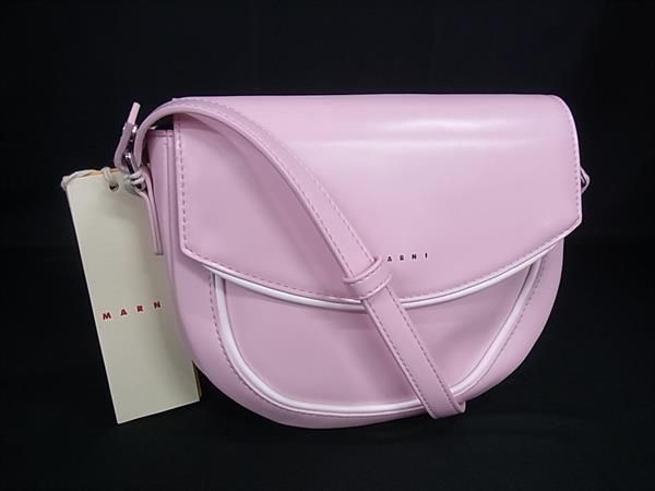 ■極美品■ MARNI マルニ SMILE BAG スマイルバッグ レザー ショルダーバッグ 斜め掛けかばん ライトピンク系×ホワイト系 FY3832