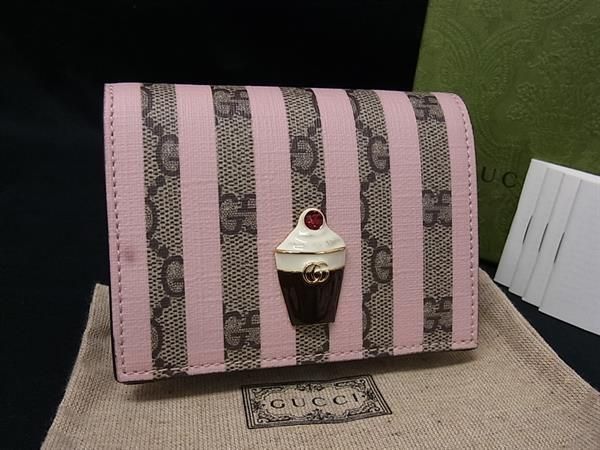 ■美品■ GUCCI グッチ 701489 GGスプリーム GG柄 PVC アイスクリーム 二つ折り 財布 ウォレット 札入れ 小銭入れ ピンク系 HD0285