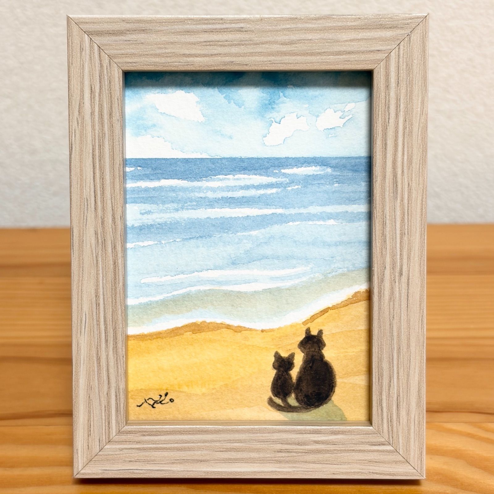 親子の海」 水彩画 手描き 原画 猫 海 - メルカリ