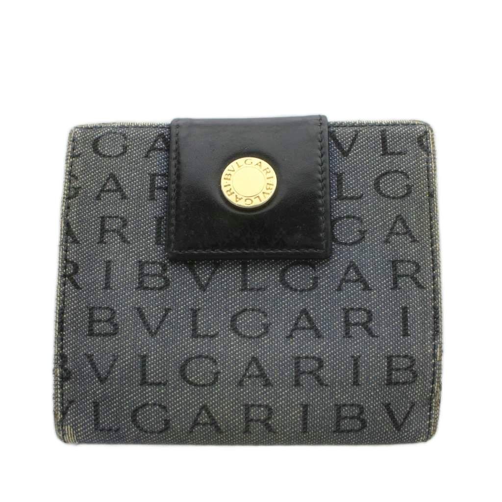 ブルガリ BVLGARI ロゴマニア 財布 二つ折り 小銭入れ ロゴ キャンバス 青 ブルー /AN ■GY18 ■OH