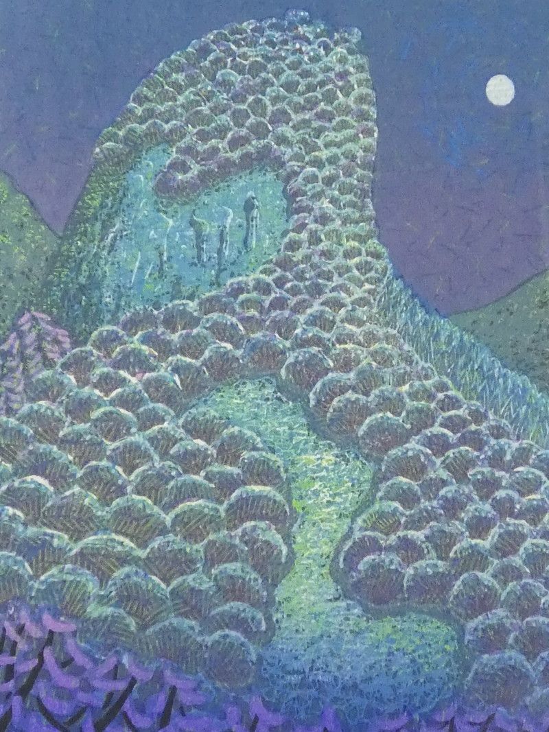 牧野宗則 牧野宗則「青い月」木版画 画寸法 約19.5cm×約14.5cm 保証品 /R246