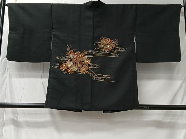 平和屋着物＃羽織　寿光織　流水御所車花文　黒地　金糸　正絹　逸品　CABK0029ua 6,825円